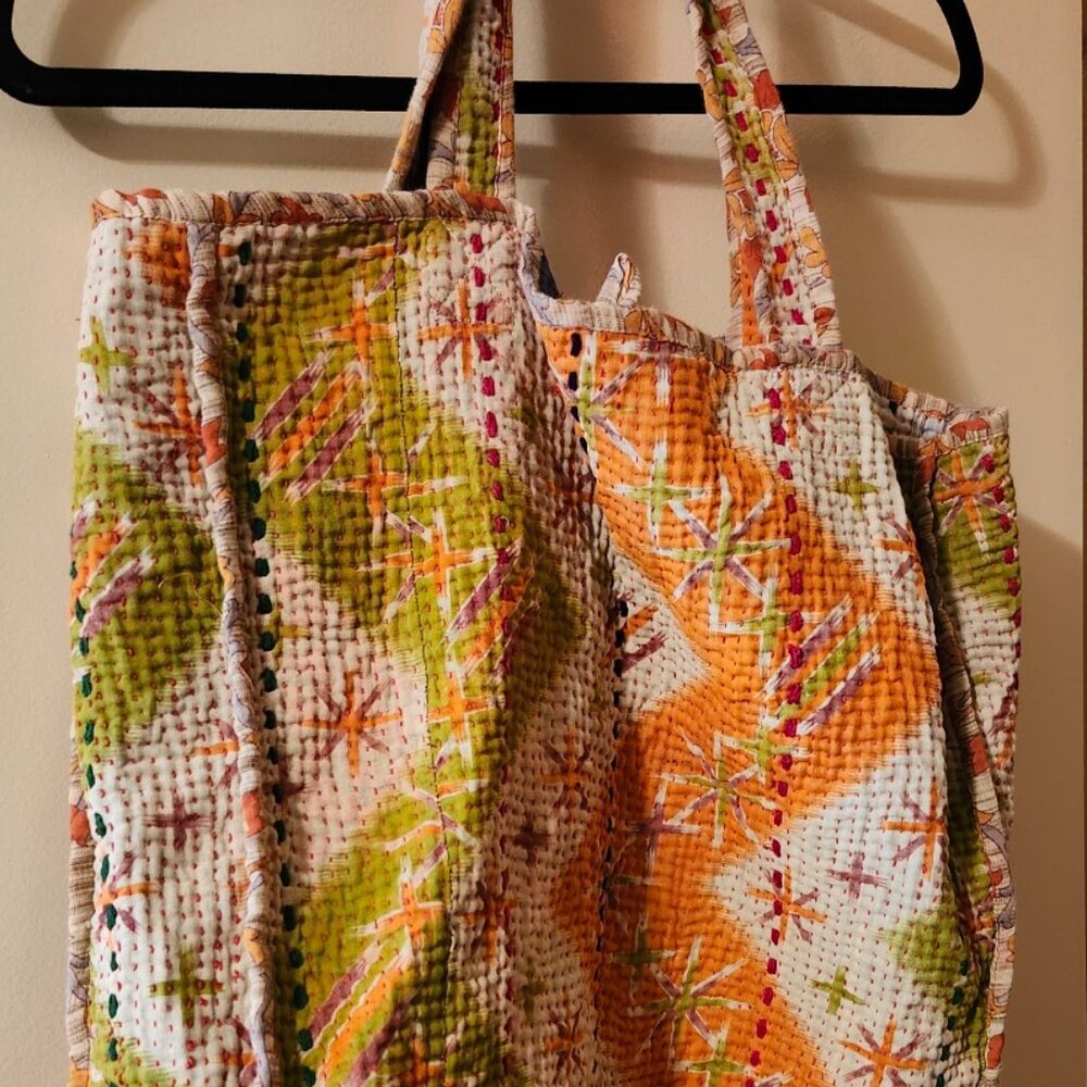 Vintage Kantha Blanket tote reversable